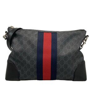 GUCCI GG Supreme Canvas Messenger Bag 474139 Black Dark Navy Red PVC -